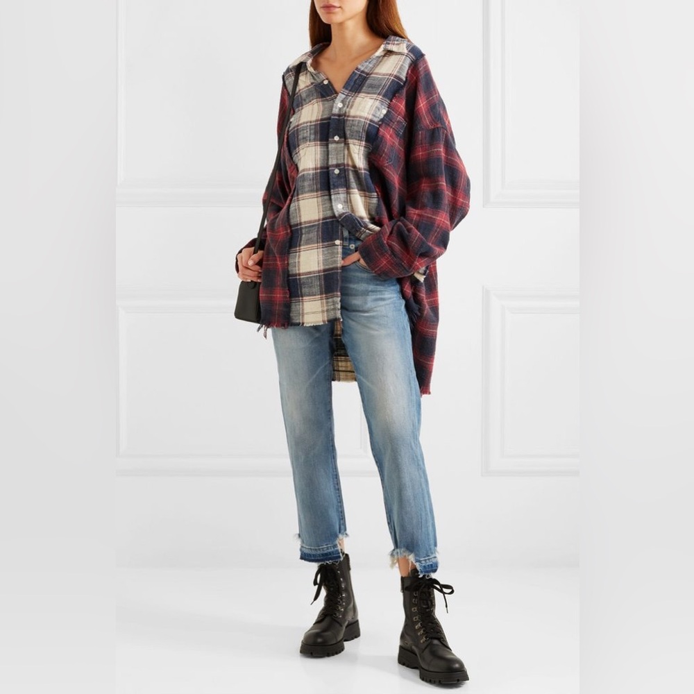 AUTHENTIC R13 two-tone plaid shredded oversized flannel shirt